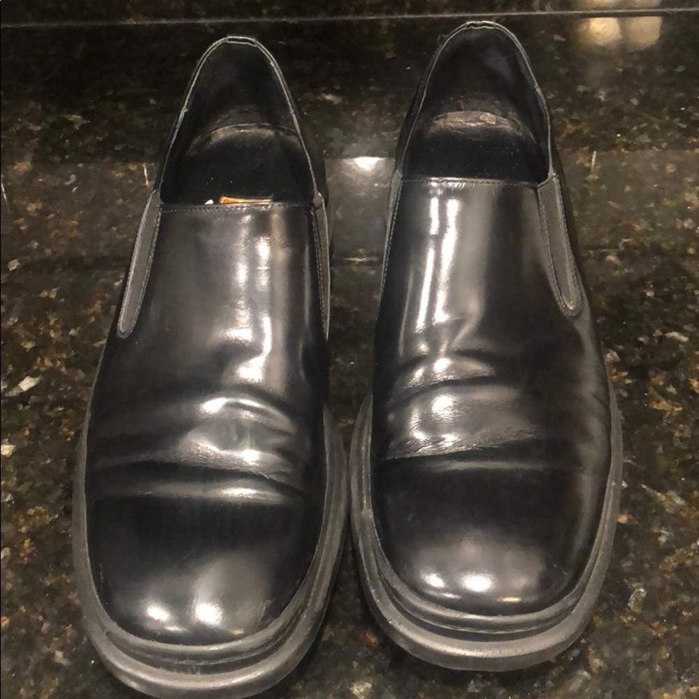 Slip on black men’s loafer; Nike rubber sole